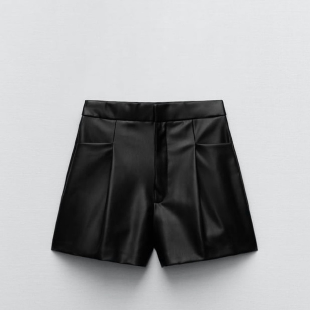 Zara High Waist Black Leather Shorts